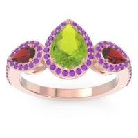 Peridot Ring In 18K Rose Gold With Garnet And Amethyst Varsana Pear Three-stone Ring