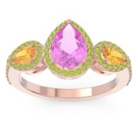 Pink Tourmaline Ring In 18K Rose Gold With Citrine And Peridot Varsana Pear Three-stone Ring