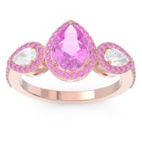 Pink Tourmaline Ring In 18K Rose Gold With Lab Diamond Varsana Pear Three-stone Ring