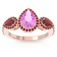Pink Tourmaline Ring In 14K Rose Gold With Garnet Varsana Pear Three-stone Ring