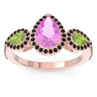 Pink Tourmaline Ring In 18K Rose Gold With Peridot And Black Onyx Varsana Pear Three-stone Ring