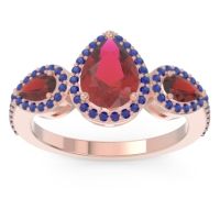 Ruby Ring In 14K Rose Gold With Garnet And Blue Sapphire Varsana Pear Three-stone Ring