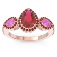Ruby Ring In 14K Rose Gold With Pink Tourmaline And Garnet Varsana Pear Three-stone Ring