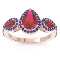 Ruby Ring In 14K Rose Gold With Blue Sapphire Varsana Pear Three-stone Ring