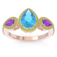 Swiss Blue Topaz Ring In 18K Rose Gold With Amethyst And Peridot Varsana Pear Three-stone Ring