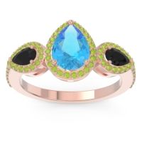 Swiss Blue Topaz Ring In 18K Rose Gold With Black Onyx And Peridot Varsana Pear Three-stone Ring