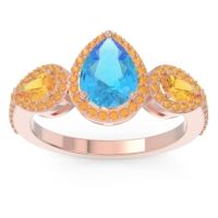 Swiss Blue Topaz Ring In 18K Rose Gold With Citrine Varsana Pear Three-stone Ring