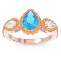 Swiss Blue Topaz Ring In 14K Rose Gold With Diamond And Citrine Varsana Pear Three-stone Ring