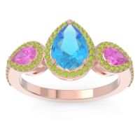 Swiss Blue Topaz Ring In 18K Rose Gold With Pink Tourmaline And Peridot Varsana Pear Three-stone Ring