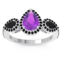 Amethyst Ring In Palladium With Black Onyx Varsana Pear Three-stone Ring