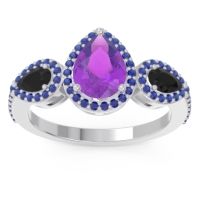 Halo Three Stone Pear Shape Varsana Ring