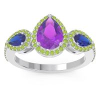 Amethyst Ring In 14k White Gold With Blue Sapphire And Peridot Varsana Pear Three-stone Ring