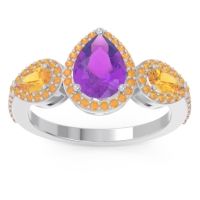Amethyst Ring In Palladium With Citrine Varsana Pear Three-stone Ring
