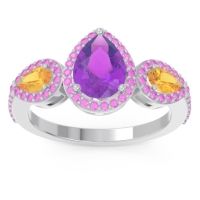 Amethyst Ring In Palladium With Citrine And Pink Tourmaline Varsana Pear Three-stone Ring