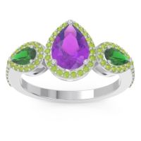 Amethyst Ring In 14k White Gold With Emerald And Peridot Varsana Pear Three-stone Ring