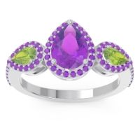 Amethyst Ring In Palladium With Peridot Varsana Pear Three-stone Ring