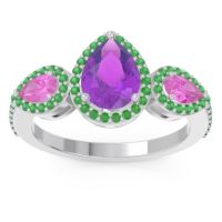 Amethyst Ring In Palladium With Pink Tourmaline And Emerald Varsana Pear Three-stone Ring