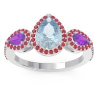 Aquamarine Ring In Palladium With Amethyst And Ruby Varsana Pear Three-stone Ring