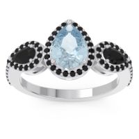 Aquamarine Ring In 18k White Gold With Black Onyx Varsana Pear Three-stone Ring