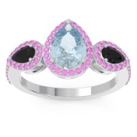 Aquamarine Ring In Palladium With Black Onyx And Pink Tourmaline Varsana Pear Three-stone Ring