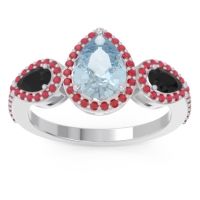 Aquamarine Ring In Palladium With Black Onyx And Ruby Varsana Pear Three-stone Ring