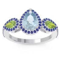 Aquamarine Ring In Palladium With Peridot And Blue Sapphire Varsana Pear Three-stone Ring