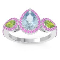 Aquamarine Ring In Palladium With Peridot And Pink Tourmaline Varsana Pear Three-stone Ring