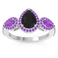 Black Onyx Ring In Palladium With Amethyst Varsana Pear Three-stone Ring