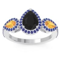 Black Onyx Ring In Palladium With Citrine And Blue Sapphire Varsana Pear Three-stone Ring