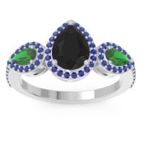 Black Onyx Ring In Palladium With Emerald And Blue Sapphire Varsana Pear Three-stone Ring