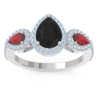 Black Onyx Ring In Palladium With Ruby And Aquamarine Varsana Pear Three-stone Ring