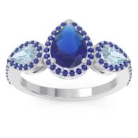 Blue Sapphire Ring In Palladium With Aquamarine Varsana Pear Three-stone Ring