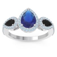 Blue Sapphire Ring In Palladium With Black Onyx And Aquamarine Varsana Pear Three-stone Ring