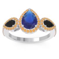 Blue Sapphire Ring In Palladium With Black Onyx And Citrine Varsana Pear Three-stone Ring