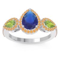 Blue Sapphire Ring In Palladium With Peridot And Citrine Varsana Pear Three-stone Ring