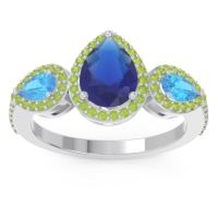 Blue Sapphire Ring In 14k White Gold With Swiss Blue Topaz And Peridot Varsana Pear Three-stone Ring