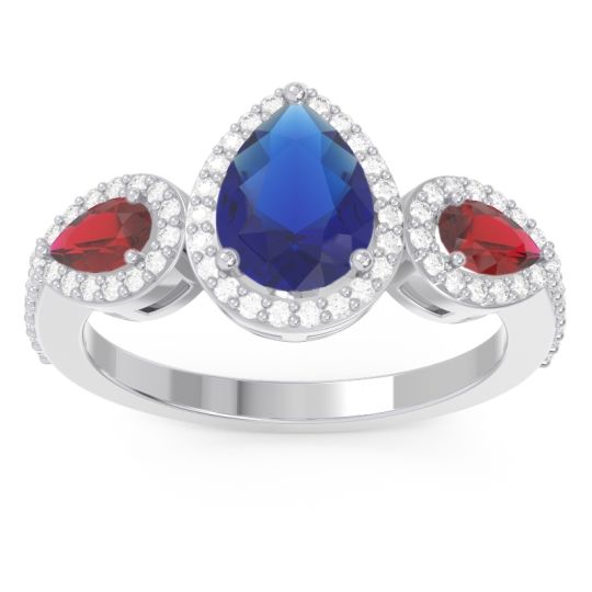 Halo Three Stone Pear Shape Varsana Ring