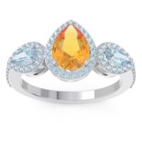 Citrine Ring In 14k White Gold With Aquamarine Varsana Pear Three-stone Ring