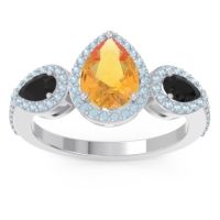 Citrine Ring In Palladium With Black Onyx And Aquamarine Varsana Pear Three-stone Ring