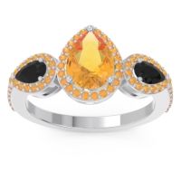Citrine Ring In Palladium With Black Onyx Varsana Pear Three-stone Ring