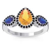 Citrine Ring In Palladium With Blue Sapphire And Black Onyx Varsana Pear Three-stone Ring