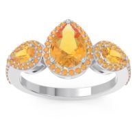 Citrine Ring In Palladium Varsana Pear Three-stone Ring