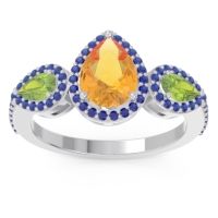 Citrine Ring In Palladium With Peridot And Blue Sapphire Varsana Pear Three-stone Ring