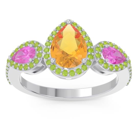 Halo Three Stone Pear Shape Varsana Ring