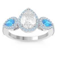 Lab Diamond Ring In Palladium With Swiss Blue Topaz And Aquamarine Varsana Pear Three-stone Ring