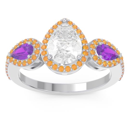 Halo Three Stone Pear Shape Varsana Ring