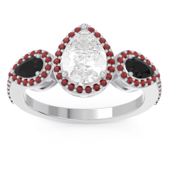 Halo Three Stone Pear Shape Varsana Ring