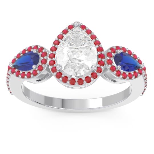 Halo Three Stone Pear Shape Varsana Ring
