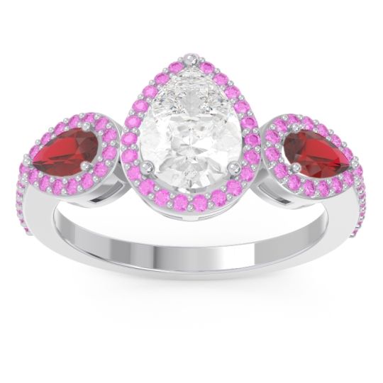 Halo Three Stone Pear Shape Varsana Ring