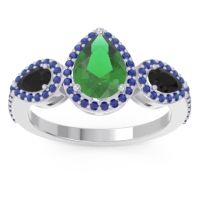 Emerald Ring In Palladium With Black Onyx And Blue Sapphire Varsana Pear Three-stone Ring